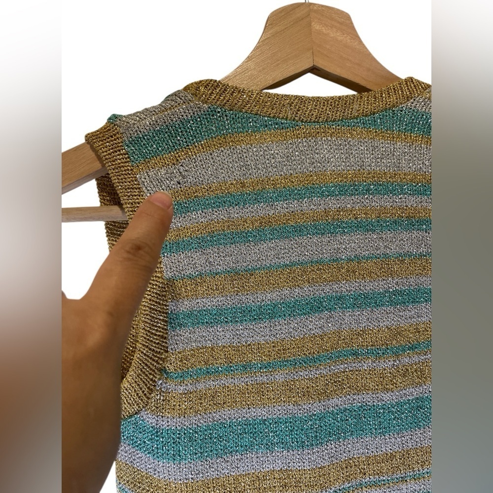 Vintage Bloomingdales BUTLER & WALKER Striped Gold and Green Knit Tank Top S - Picture 4 of 5